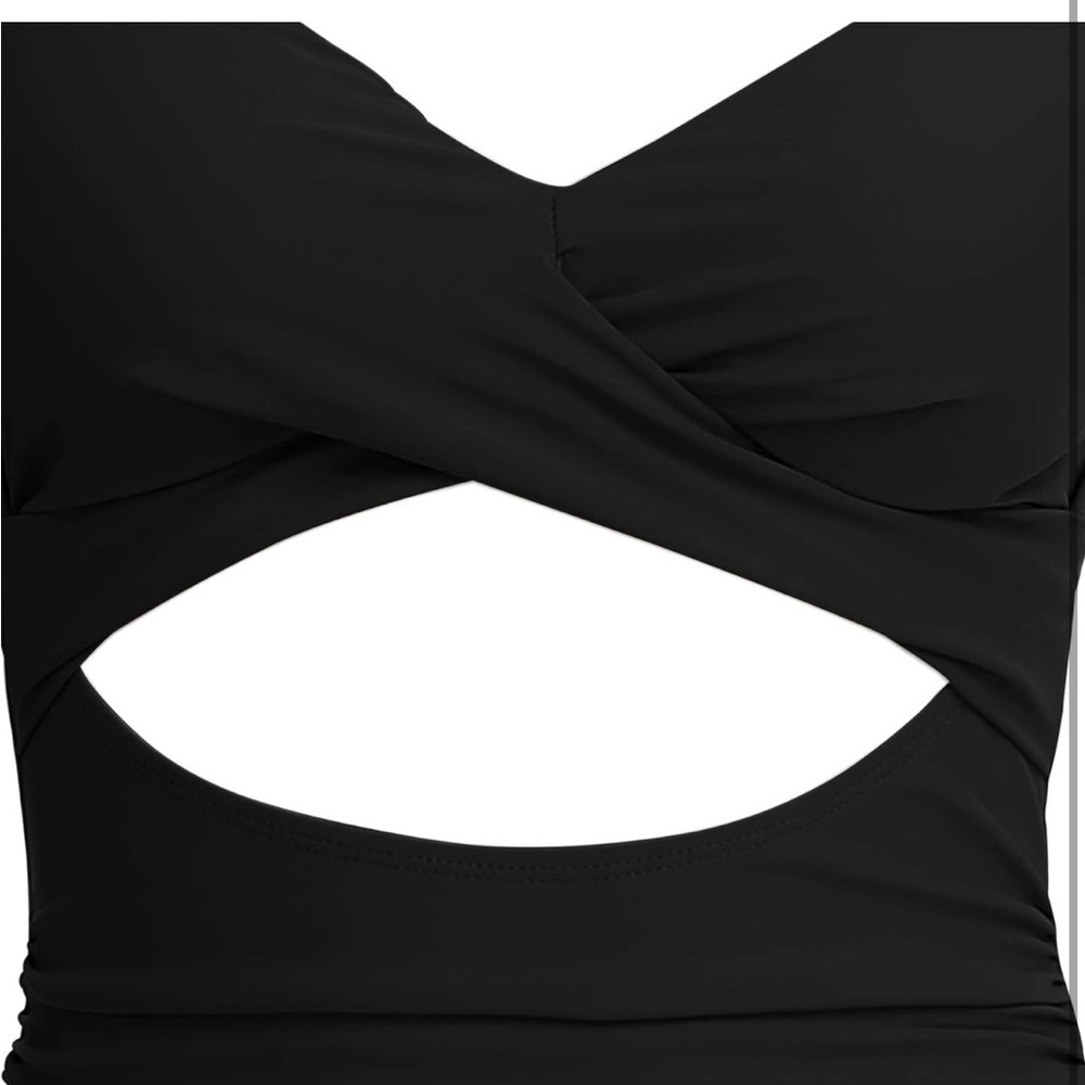 Chic Black Women's One-Piece Swimsuit Wrap tie back Tummy control L/0022 - Picture 4 of 4